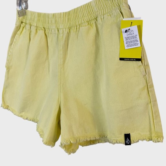 Volcom Strutin Stone Cotton Twill Shorts Women's Large Yellow Raw-Hem Casual New - Picture 2 of 12